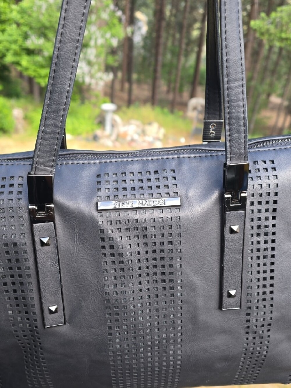 Steve Madden Black Perforated Tote Satchel - Picture 2 of 11